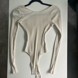 Aerie Elegant Cream Ribbed Bodysuit